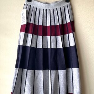 Skies are Blue Striped Pleated Skirt - Gray, Red, and Blue